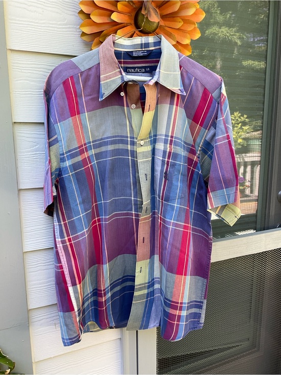 Nautica Other - Nautica Men's Short Sleeve Plaid Button-Up Shirt - Multicolor Size L